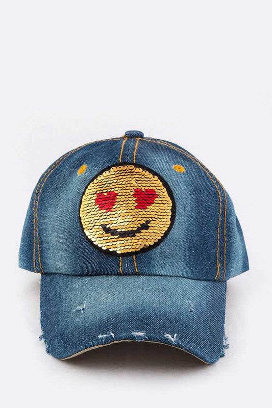 2 Tone Sequins Emoji Patch Cap